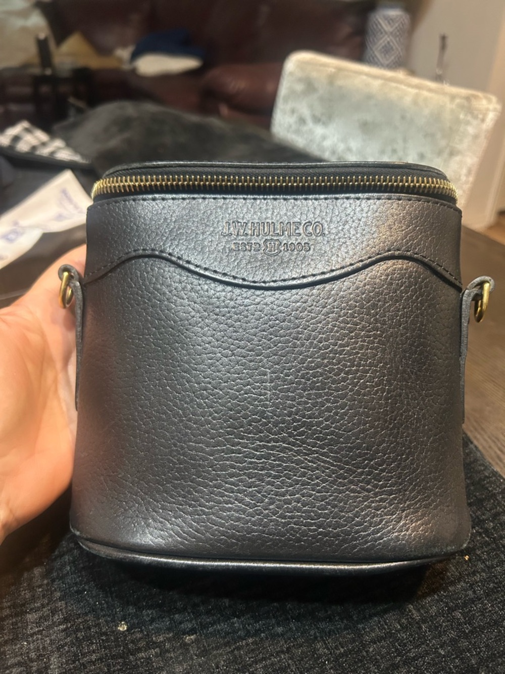 The Black Pebbled Leather Camera Bag with Gold Hardware - Picture 2 of 14